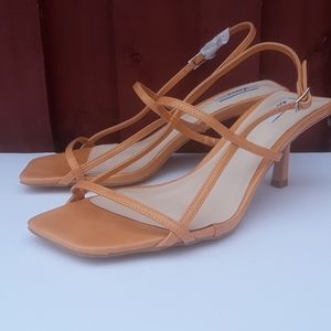 Tan kitten heel straps